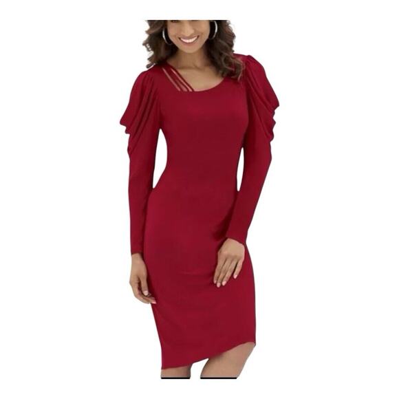Monroe & Main Salsa Red Stretchy Office Cocktail Dinner Party Night Out Dress - Picture 2 of 16